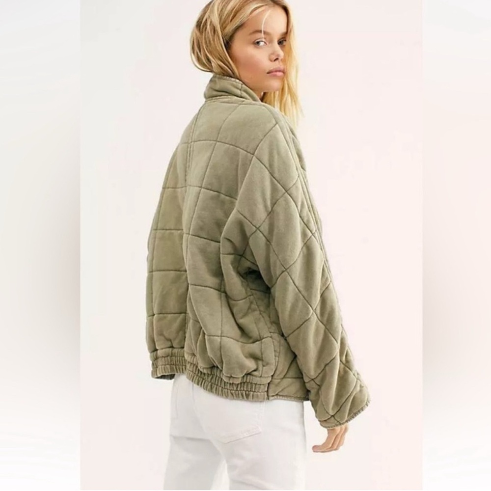Free People Green Quilted Puffer Jacket Dolman bomber jacket SMALL